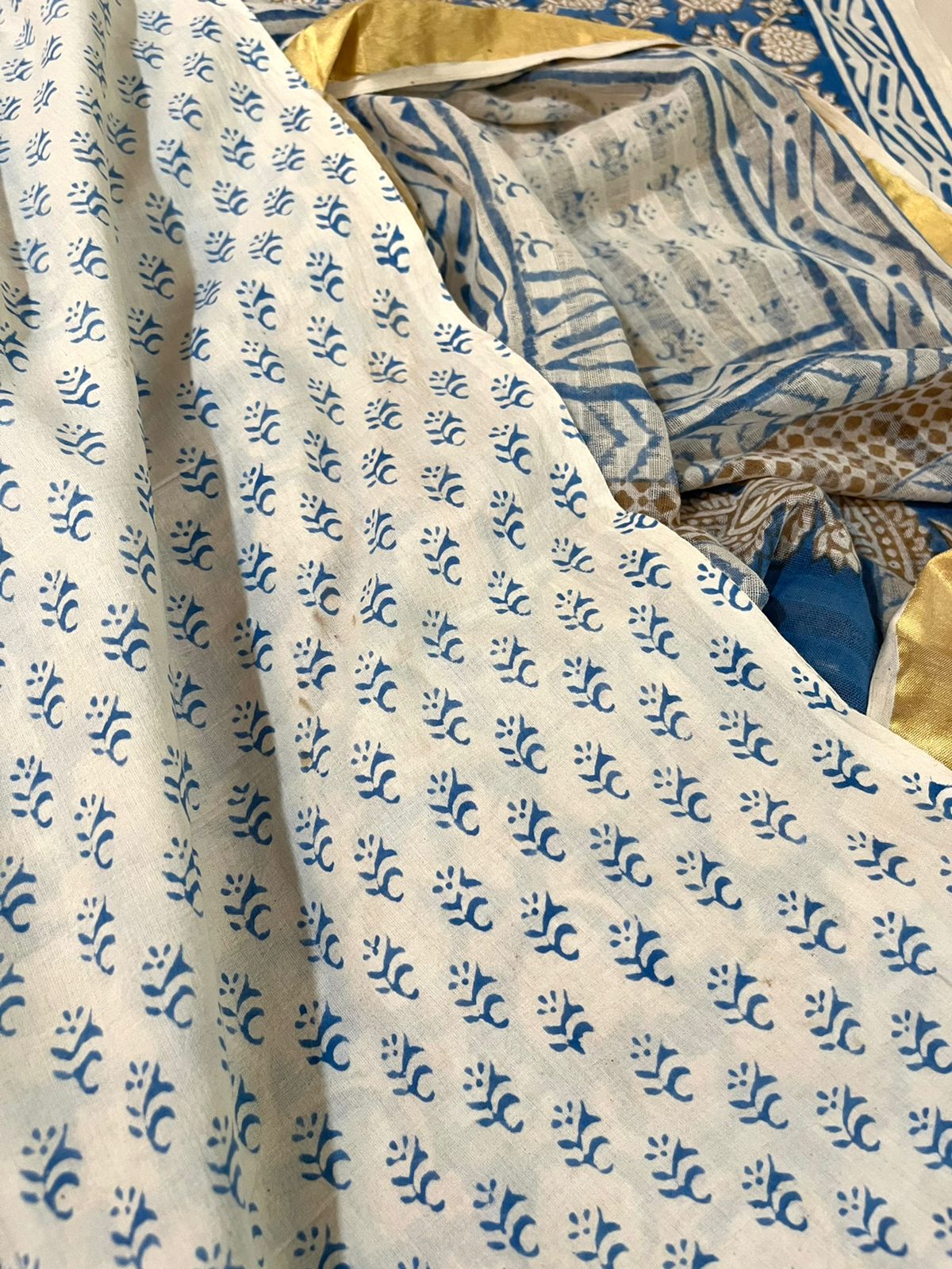 Super soft and comfortable Pure Cotton Suits with Indigo Handblock