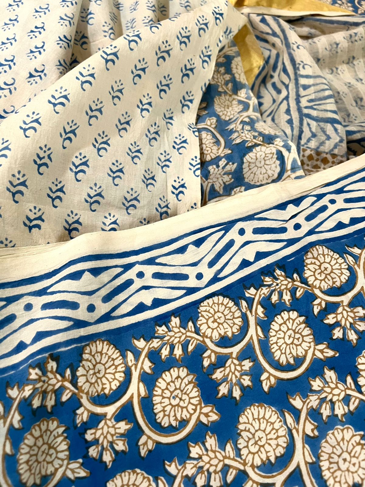 Super soft and comfortable Pure Cotton Suits with Indigo Handblock