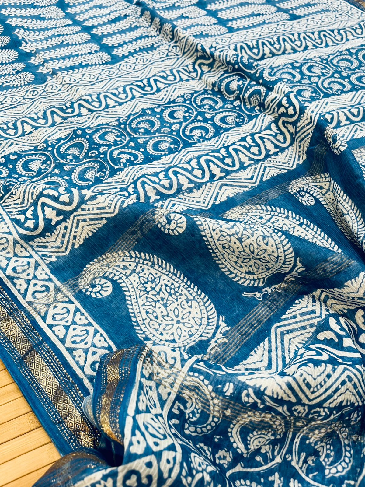 Maheshwari Indigo Handblock Sarees