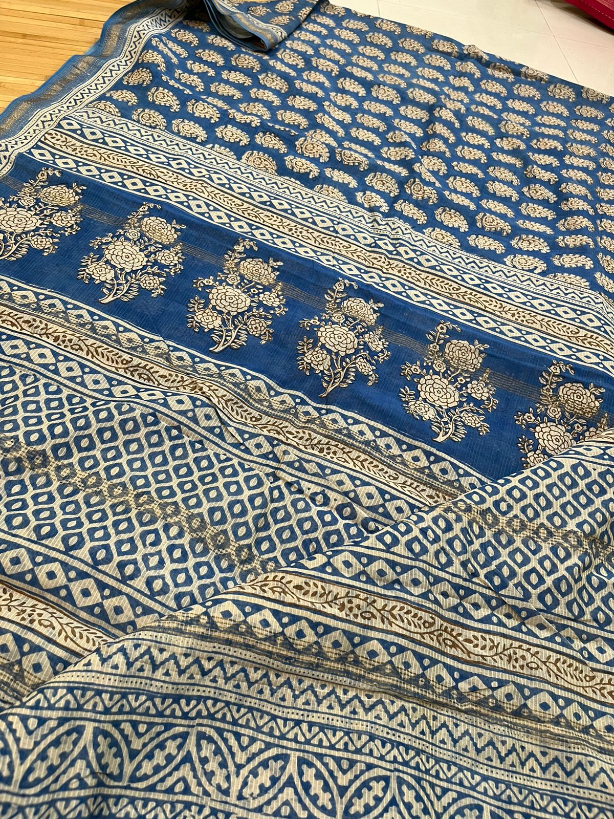 Maheshwari Indigo Handblock Sarees