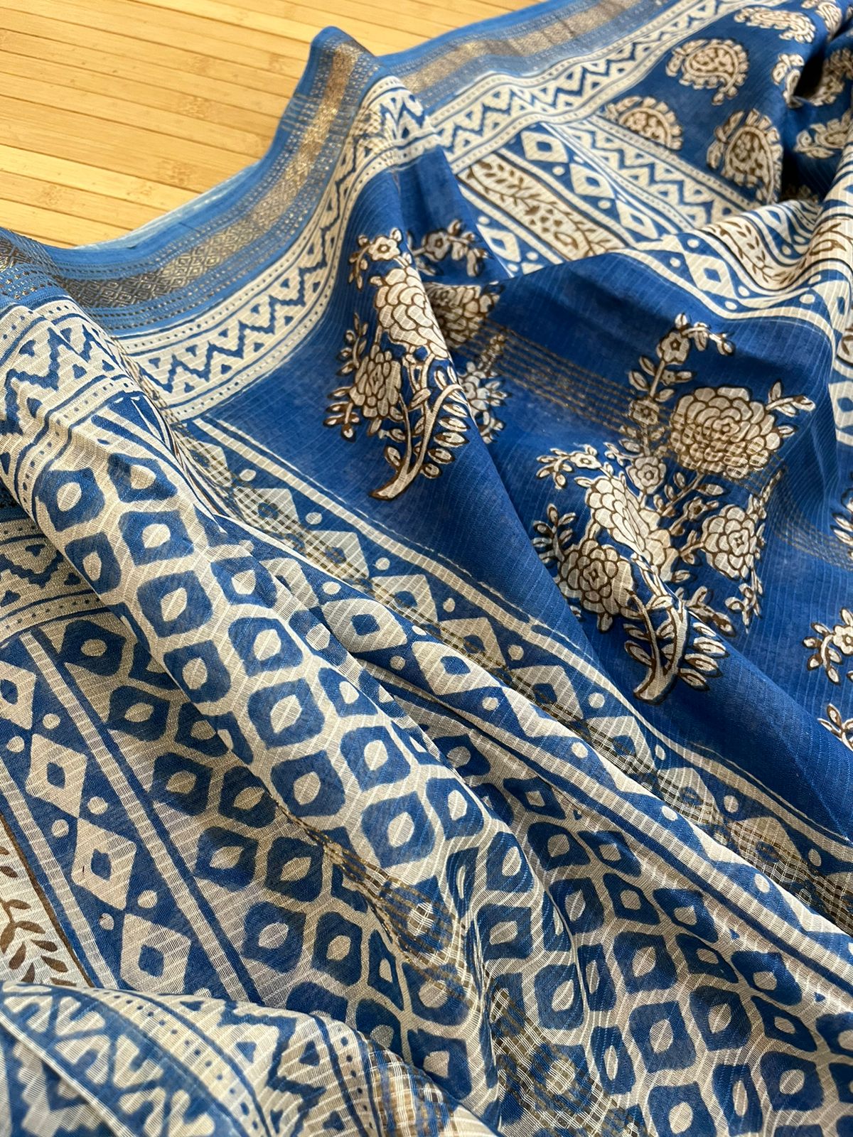 Maheshwari Indigo Handblock Sarees