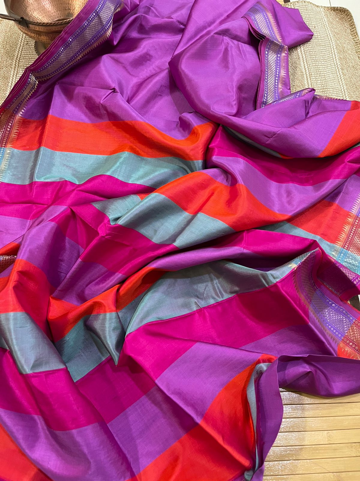 Pure Silk Handloom saree with Resham border - multicolour