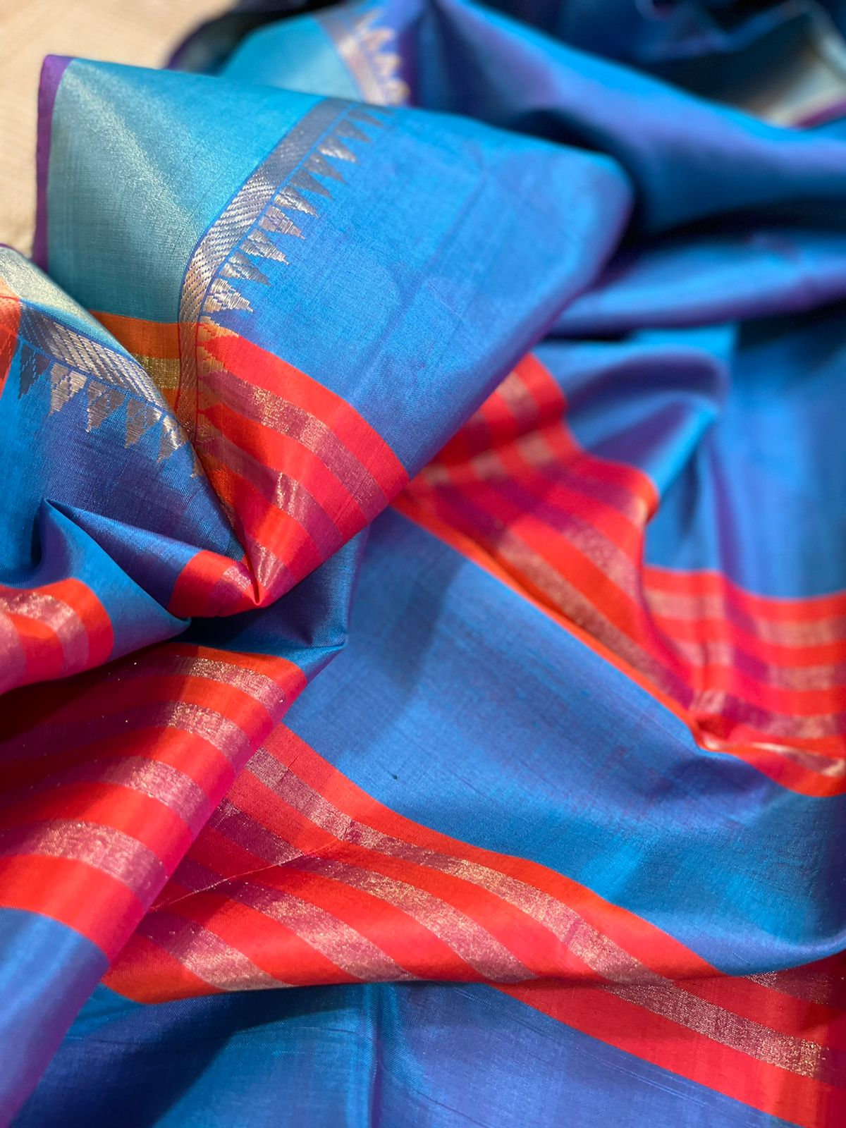 Pure Silk Handloom saree with Resham border - multicolour