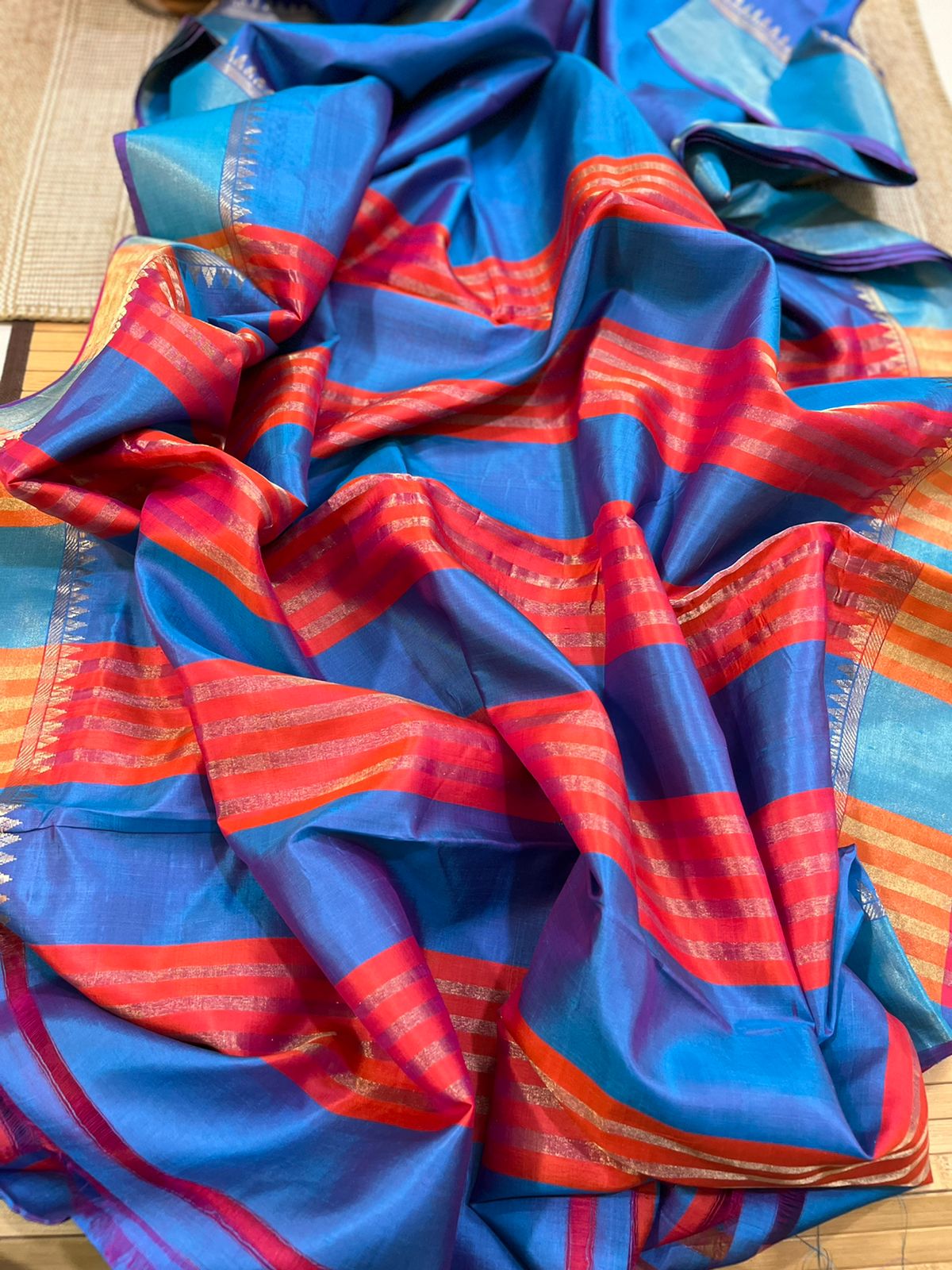 Pure Silk Handloom saree with Resham border - multicolour