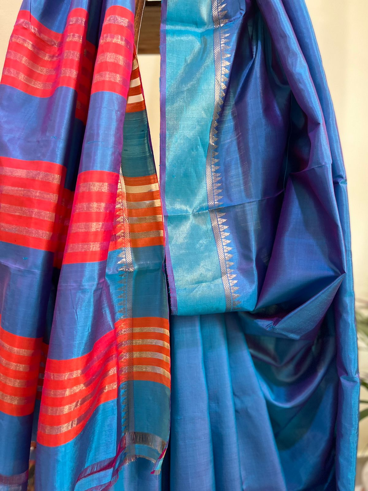 Pure Silk Handloom saree with Resham border - multicolour