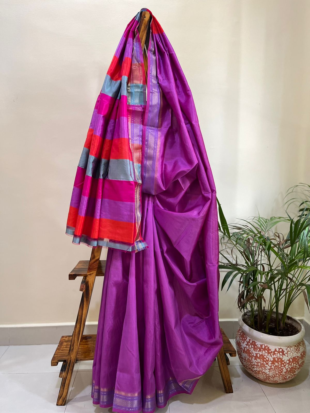 Pure Silk Handloom saree with Resham border - multicolour