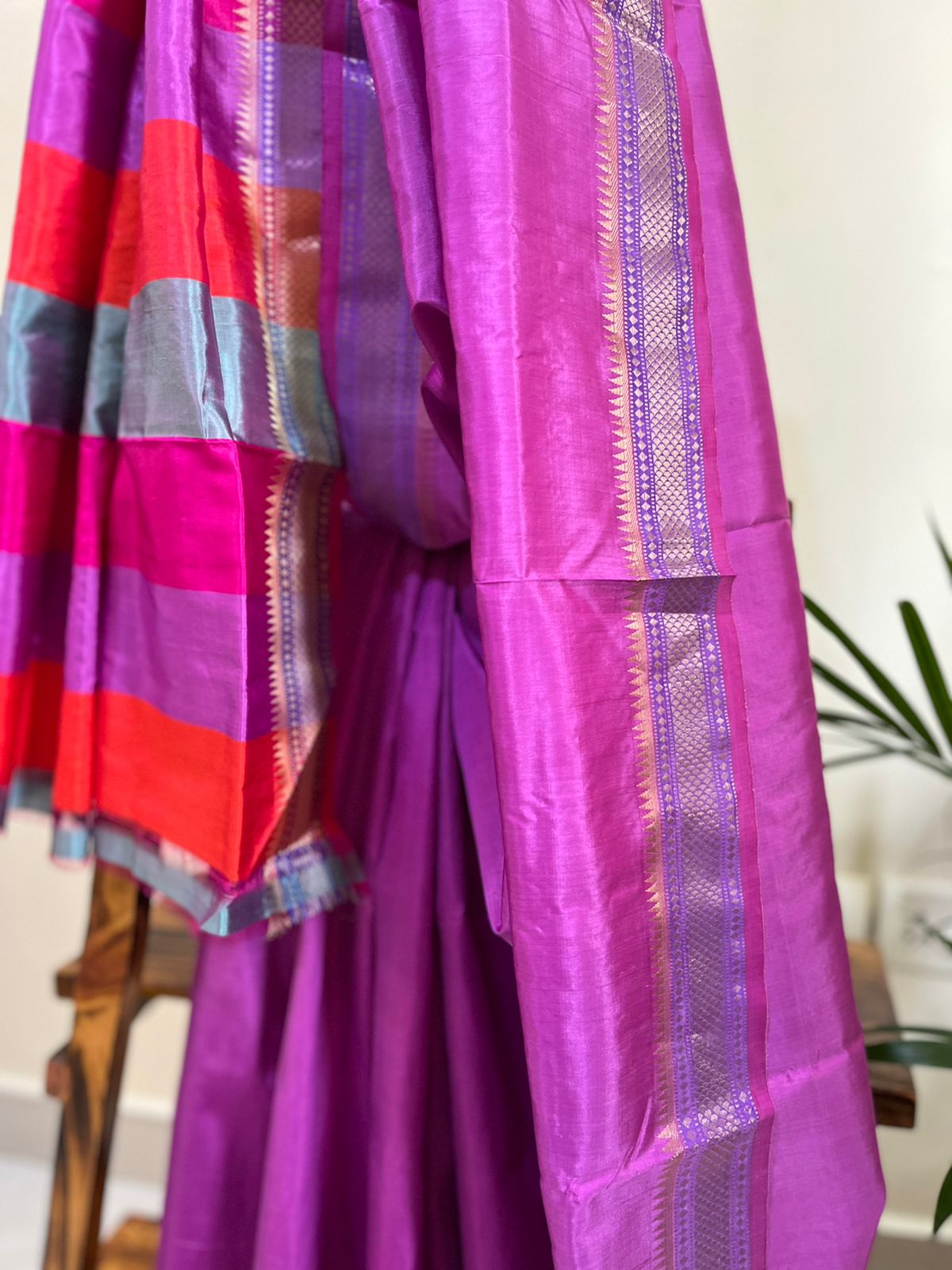 Pure Silk Handloom saree with Resham border - multicolour