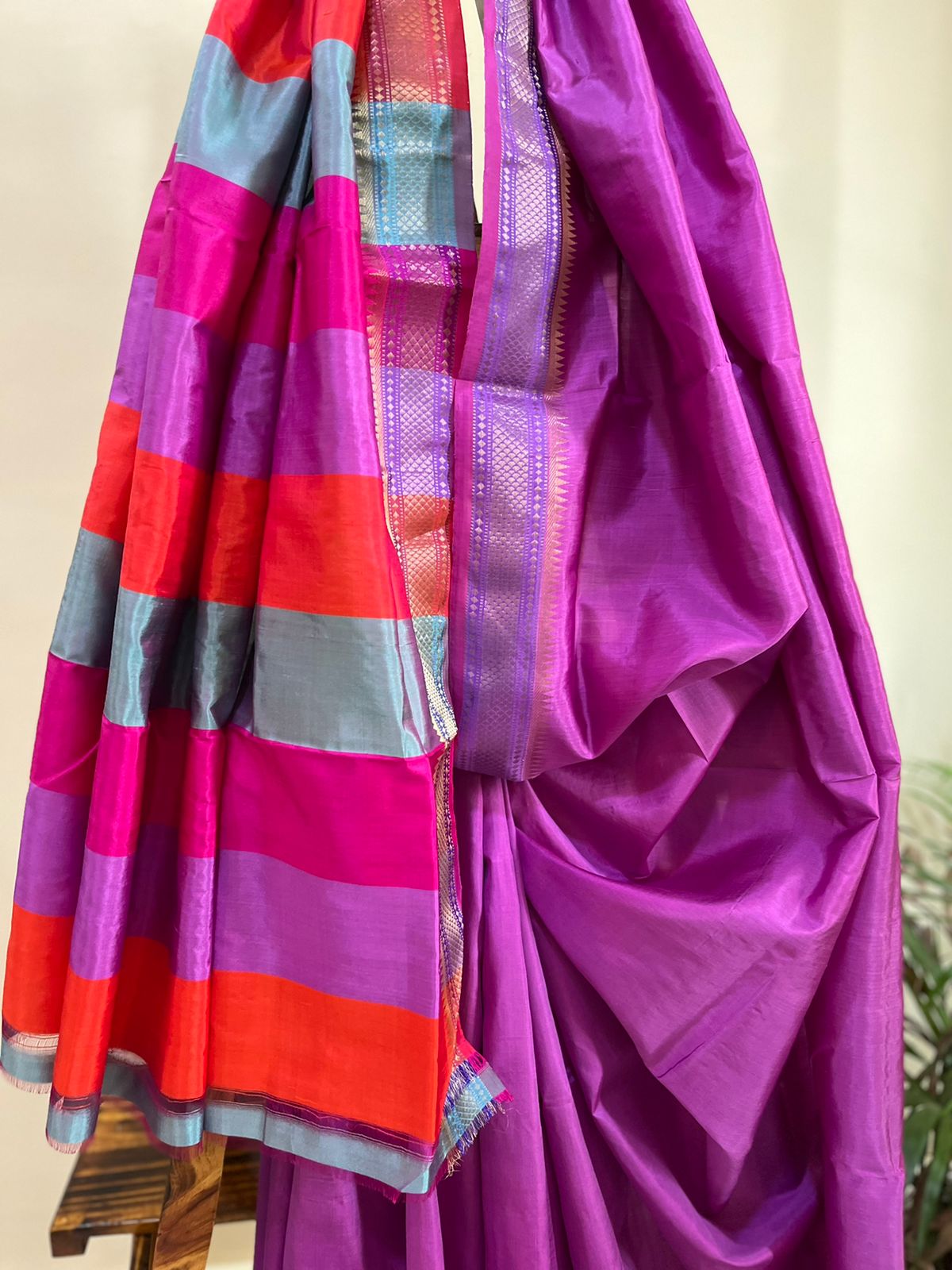 Pure Silk Handloom saree with Resham border - multicolour