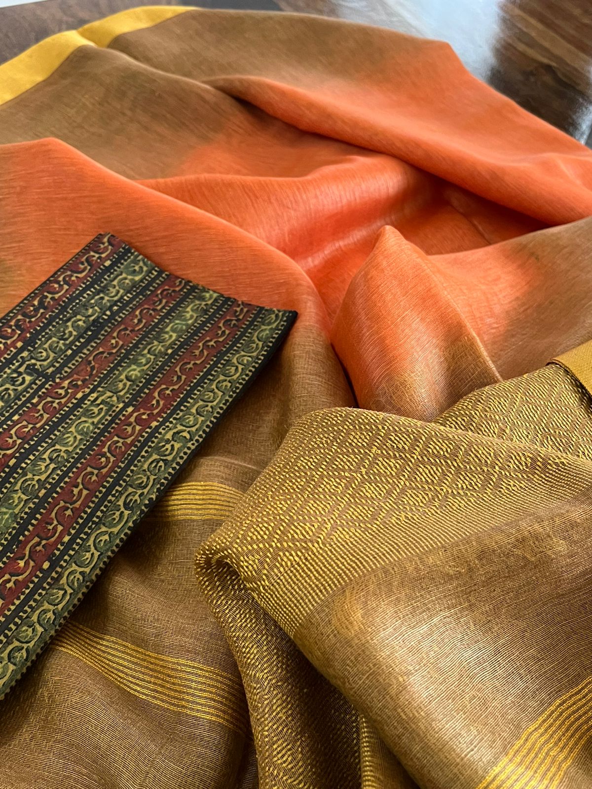 Pure Linen Tussar Saree with woven palla