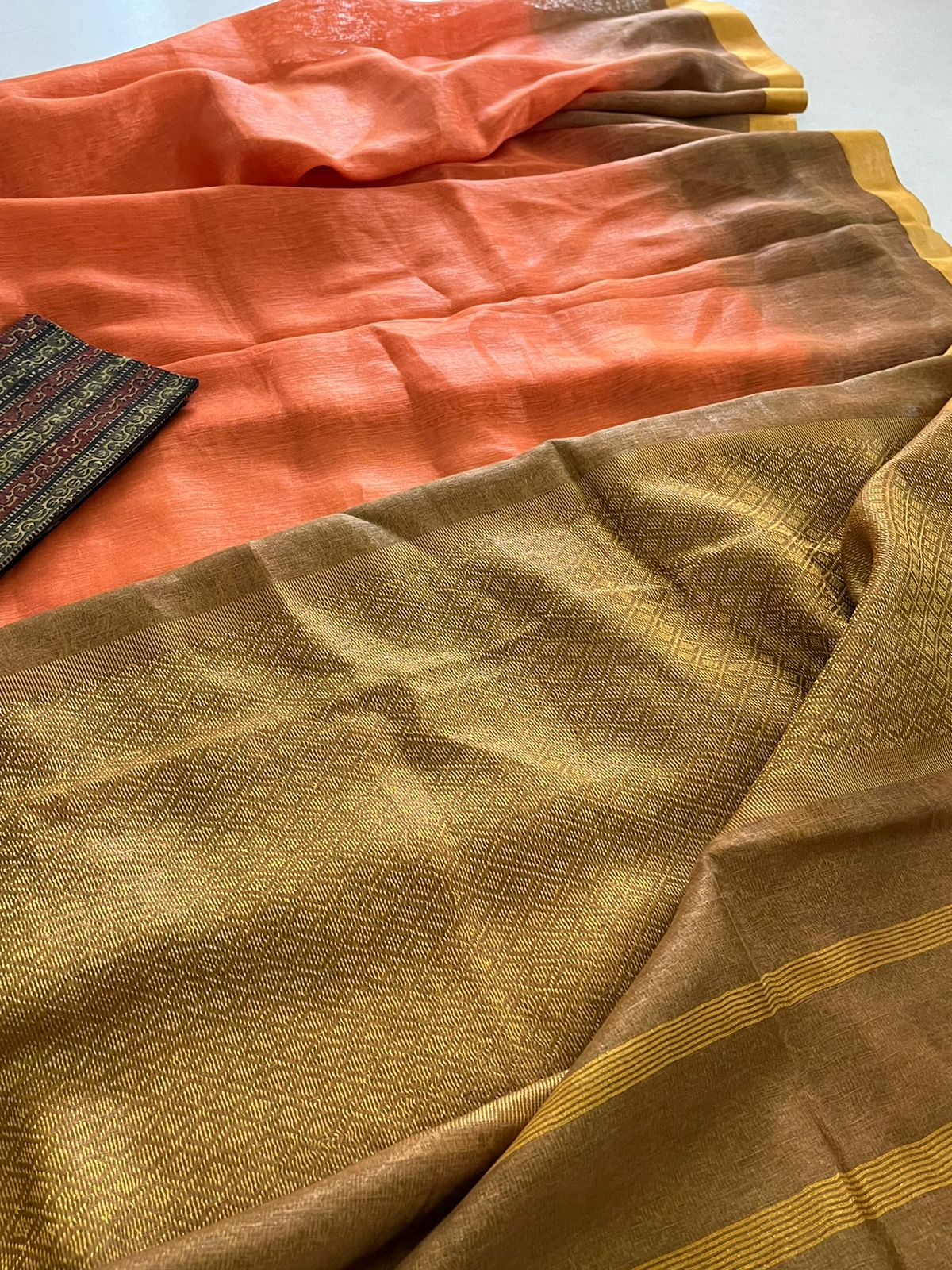 Pure Linen Tussar Saree with woven palla