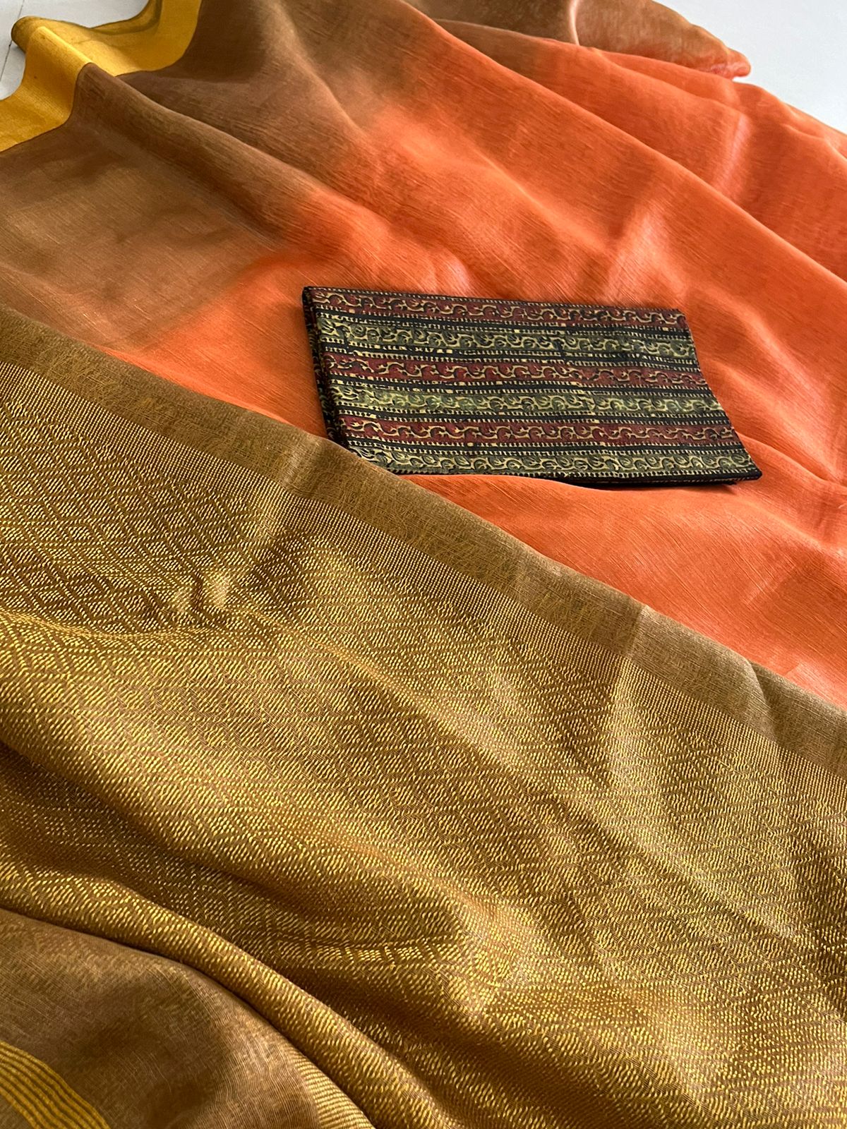 Pure Linen Tussar Saree with woven palla