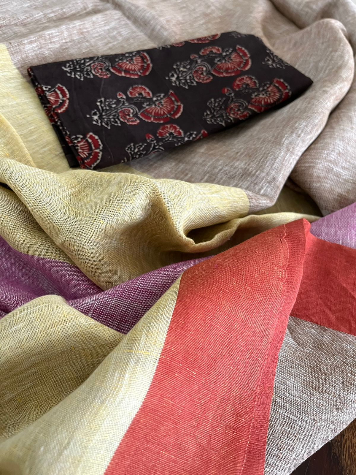 Pure Linen Saree with border