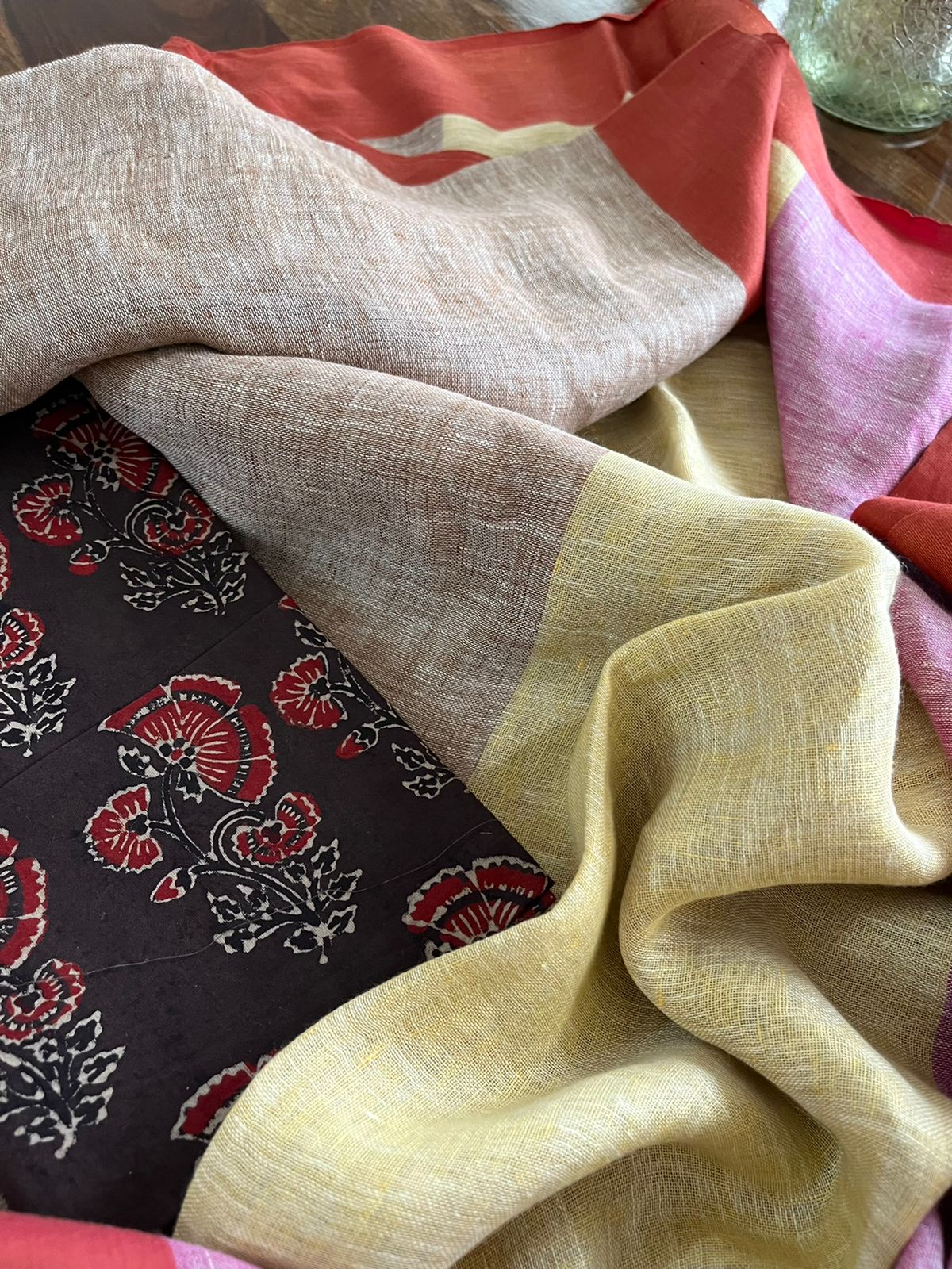 Pure Linen Saree with border