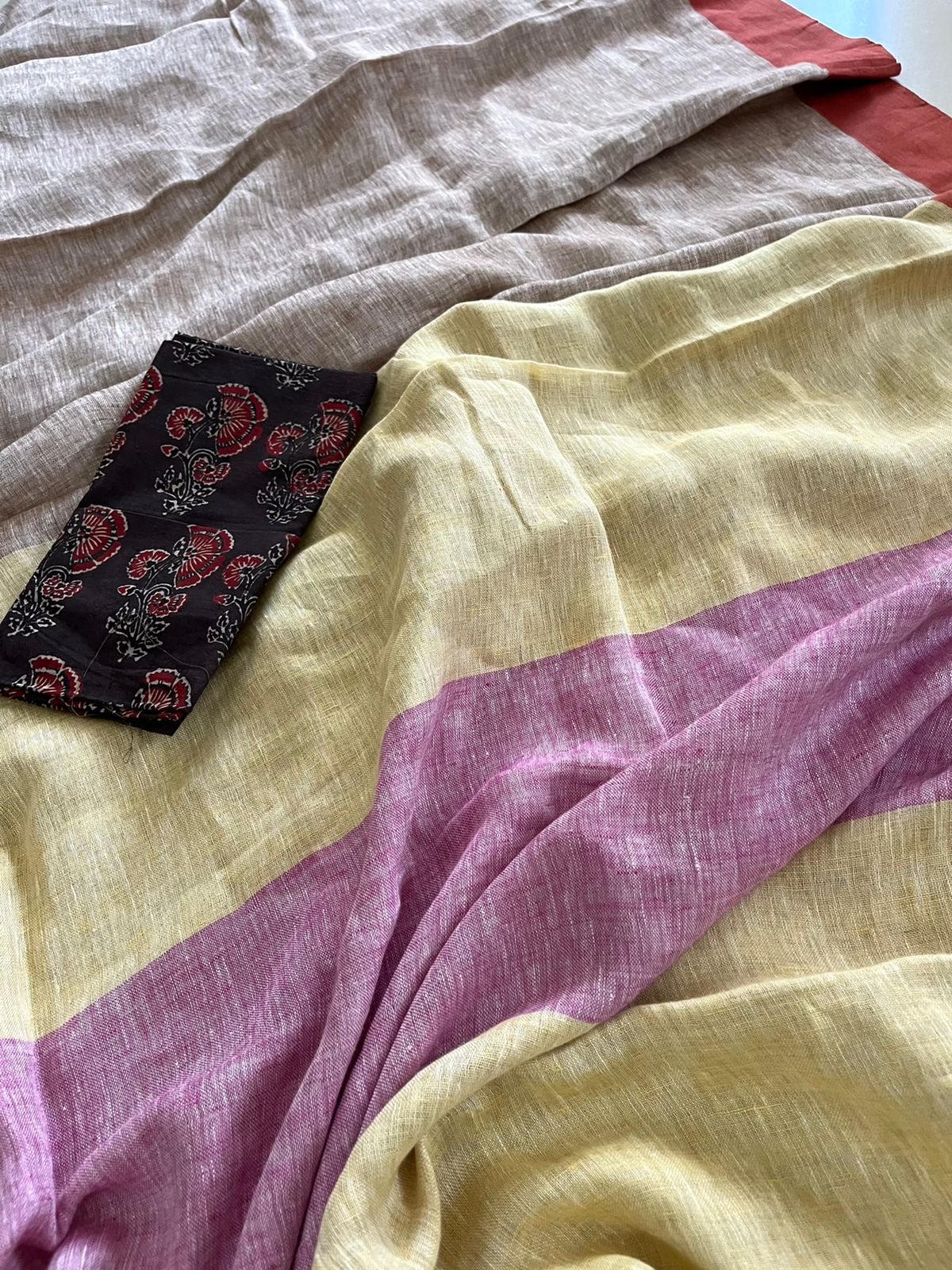 Pure Linen Saree with border