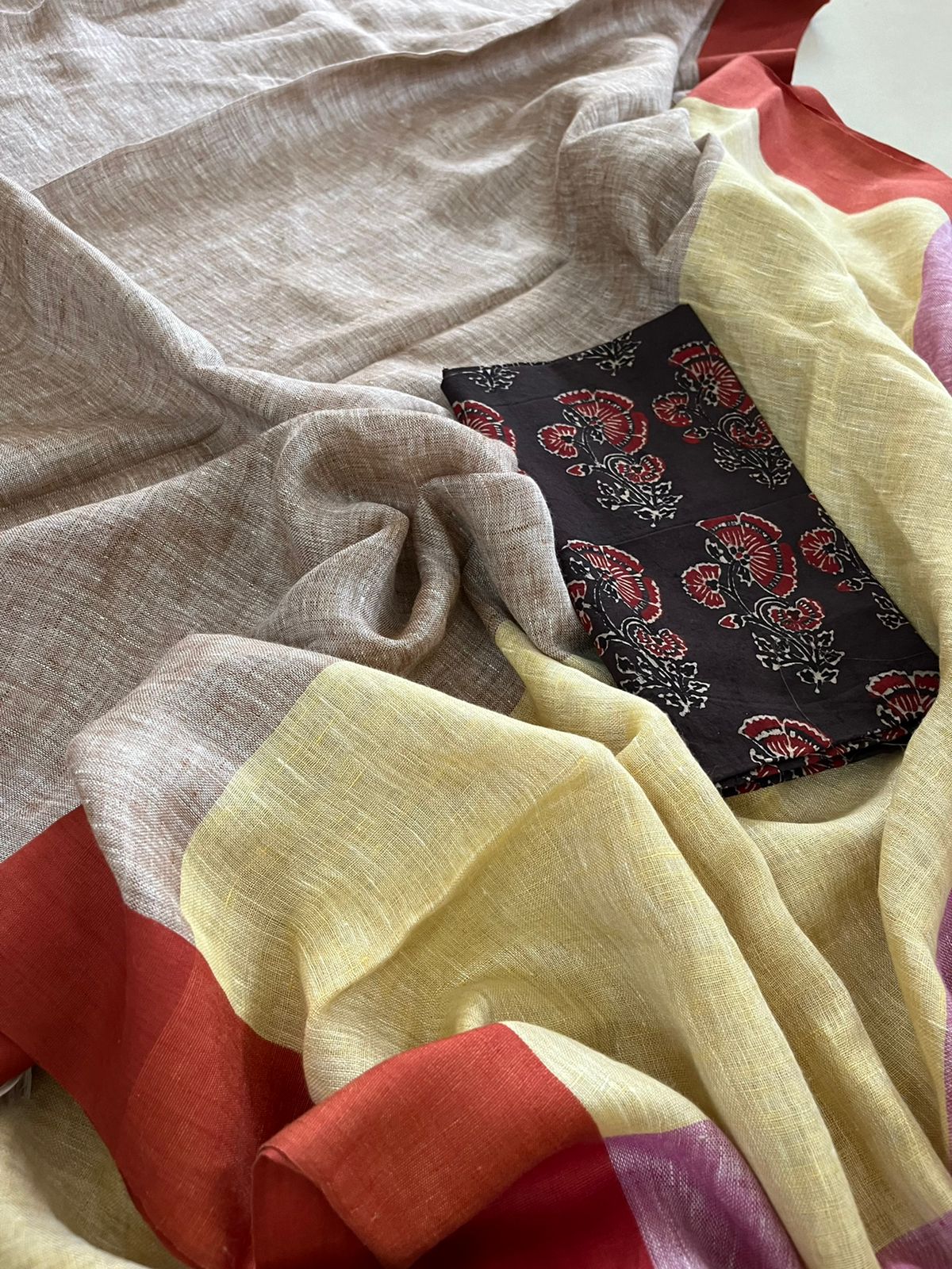 Pure Linen Saree with border