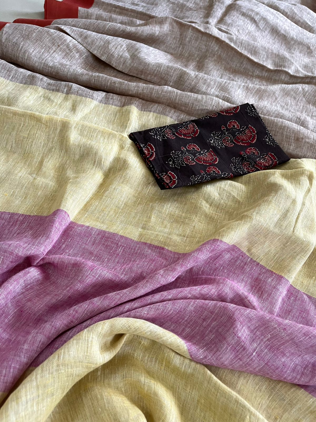 Pure Linen Saree with border