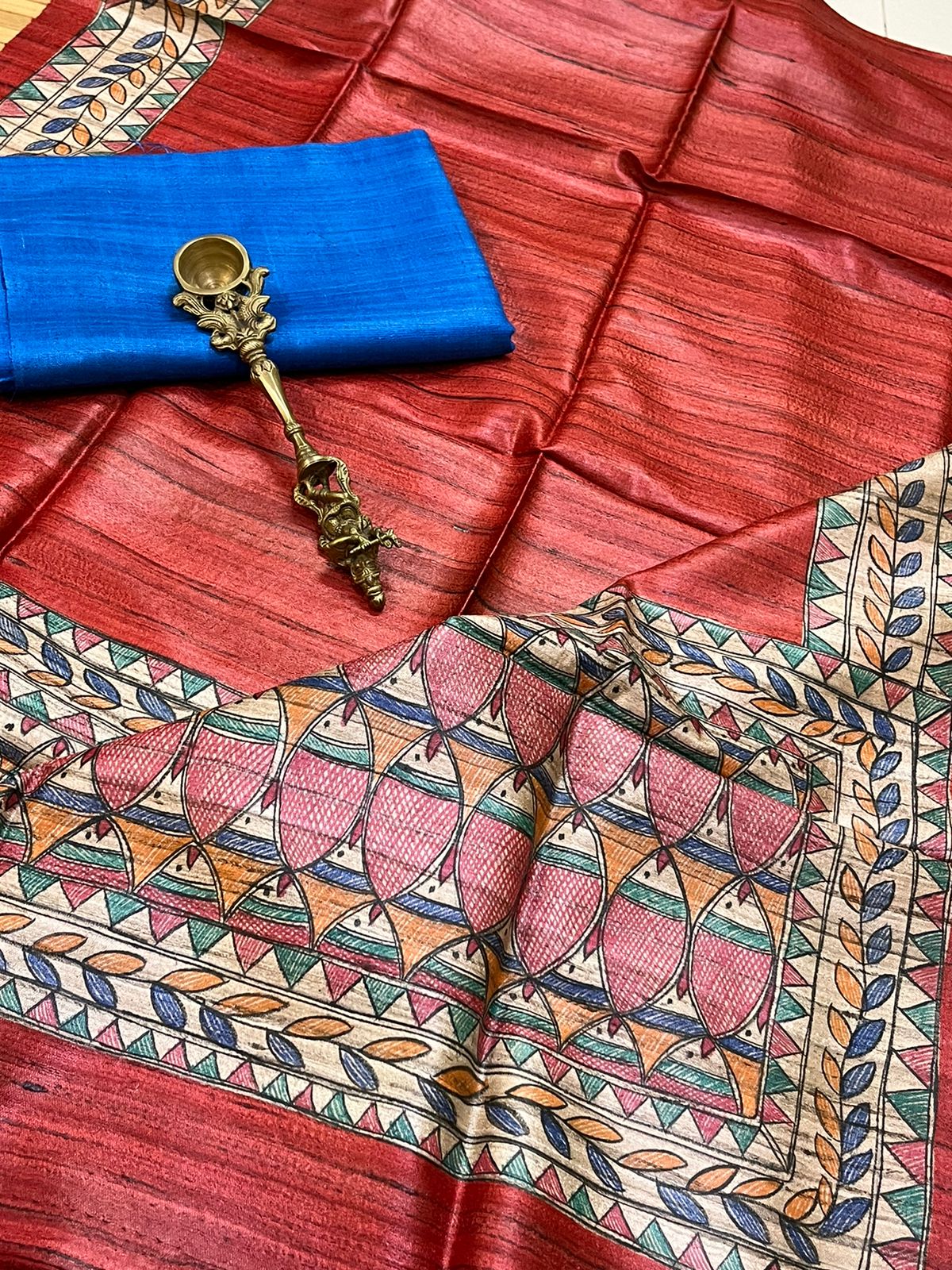 Pure Silk Hand Painted Madhubani dupatta with Pure Raw Silk Kurta