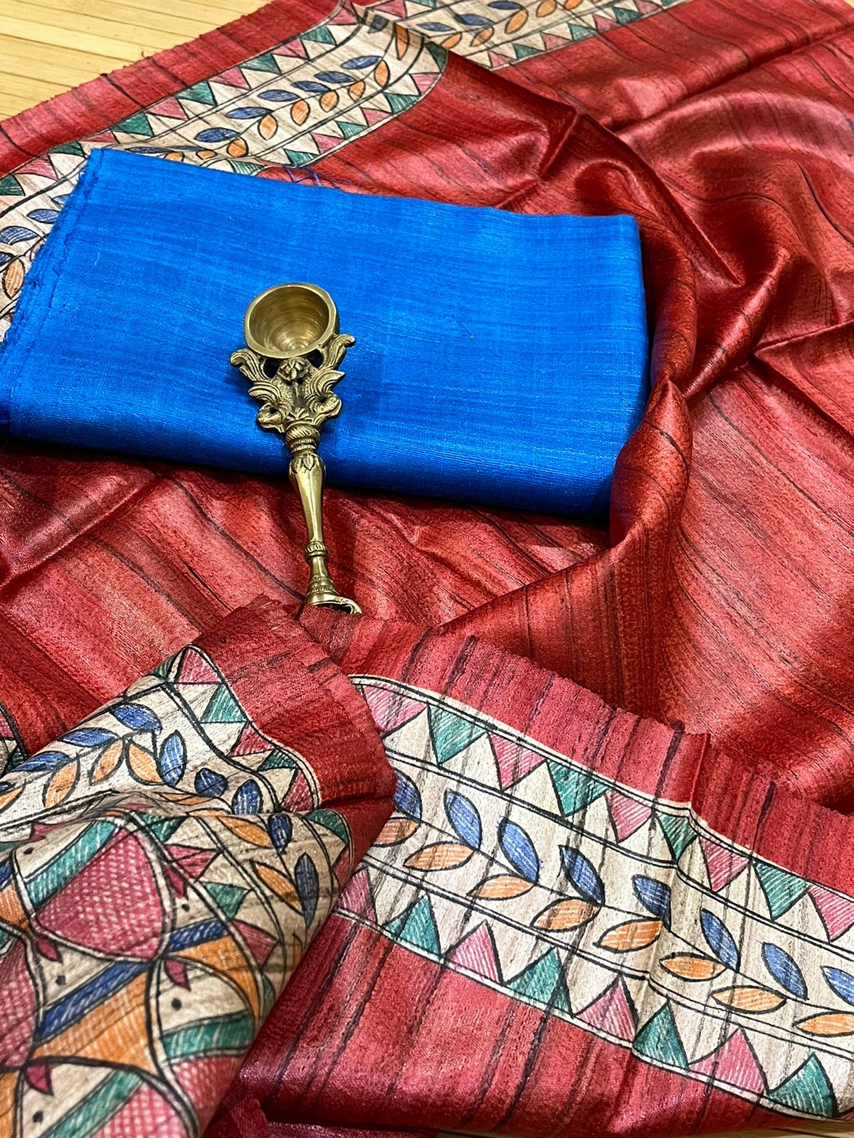 Pure Silk Hand Painted Madhubani dupatta with Pure Raw Silk Kurta