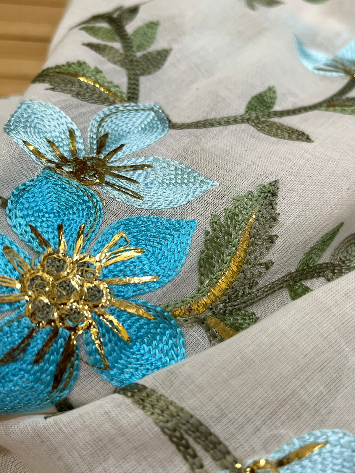 Trendy and exclusive Pure cotton embroidered kurta with Georgette Tepchi hand embroidery dupatta