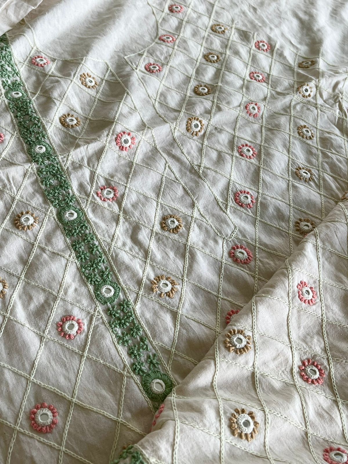 Beautiful Handloom cotton Kurtas with Hand Mirror work and kutch embroidery