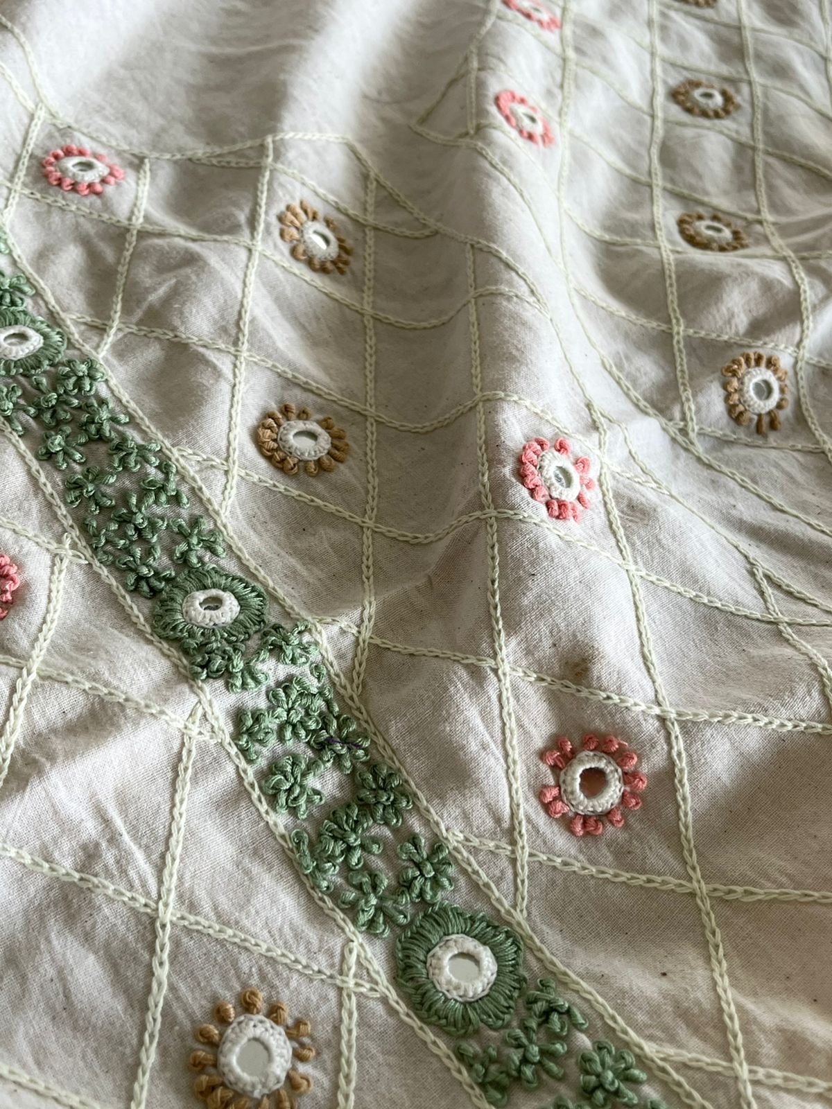 Beautiful Handloom cotton Kurtas with Hand Mirror work and kutch embroidery