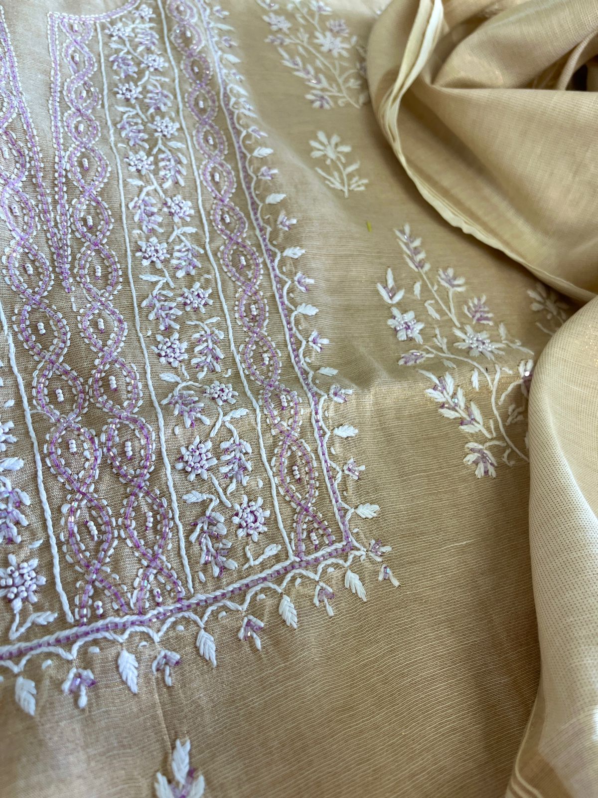 Very intricately handcrafted Pure cotton Tissue Kurta Dupatta Sets