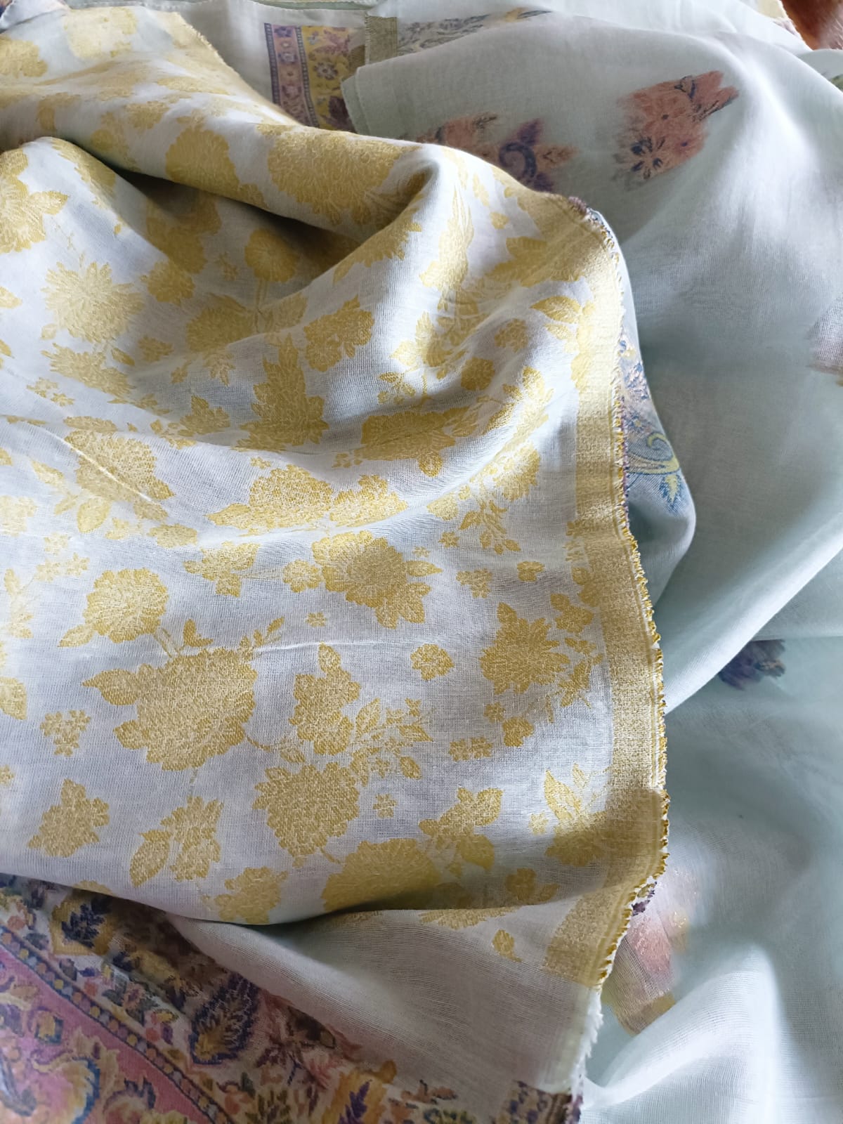 Beautiful Kani weave cotton 3 piece suit with soft organza dupattas