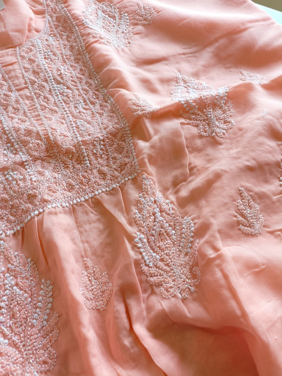 Pure cotton hand embroidered Chikankari unstitched kurta