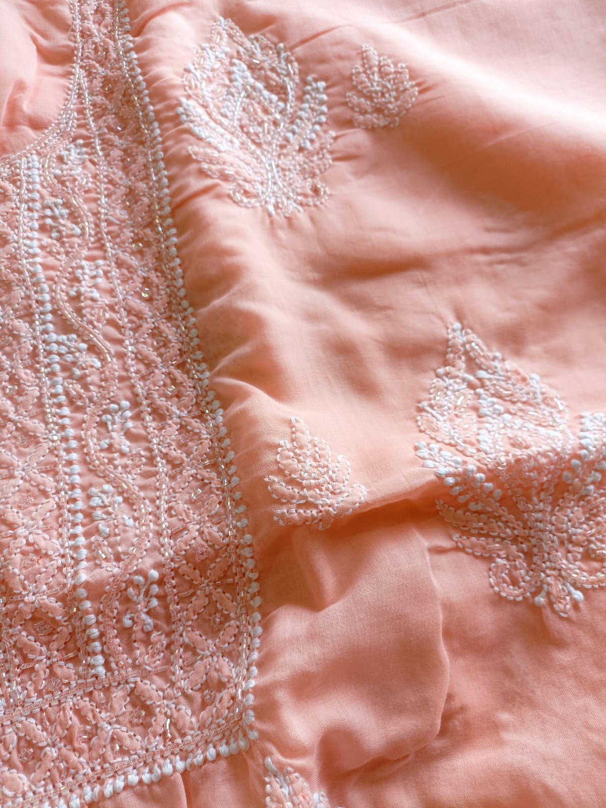 Pure cotton hand embroidered Chikankari unstitched kurta