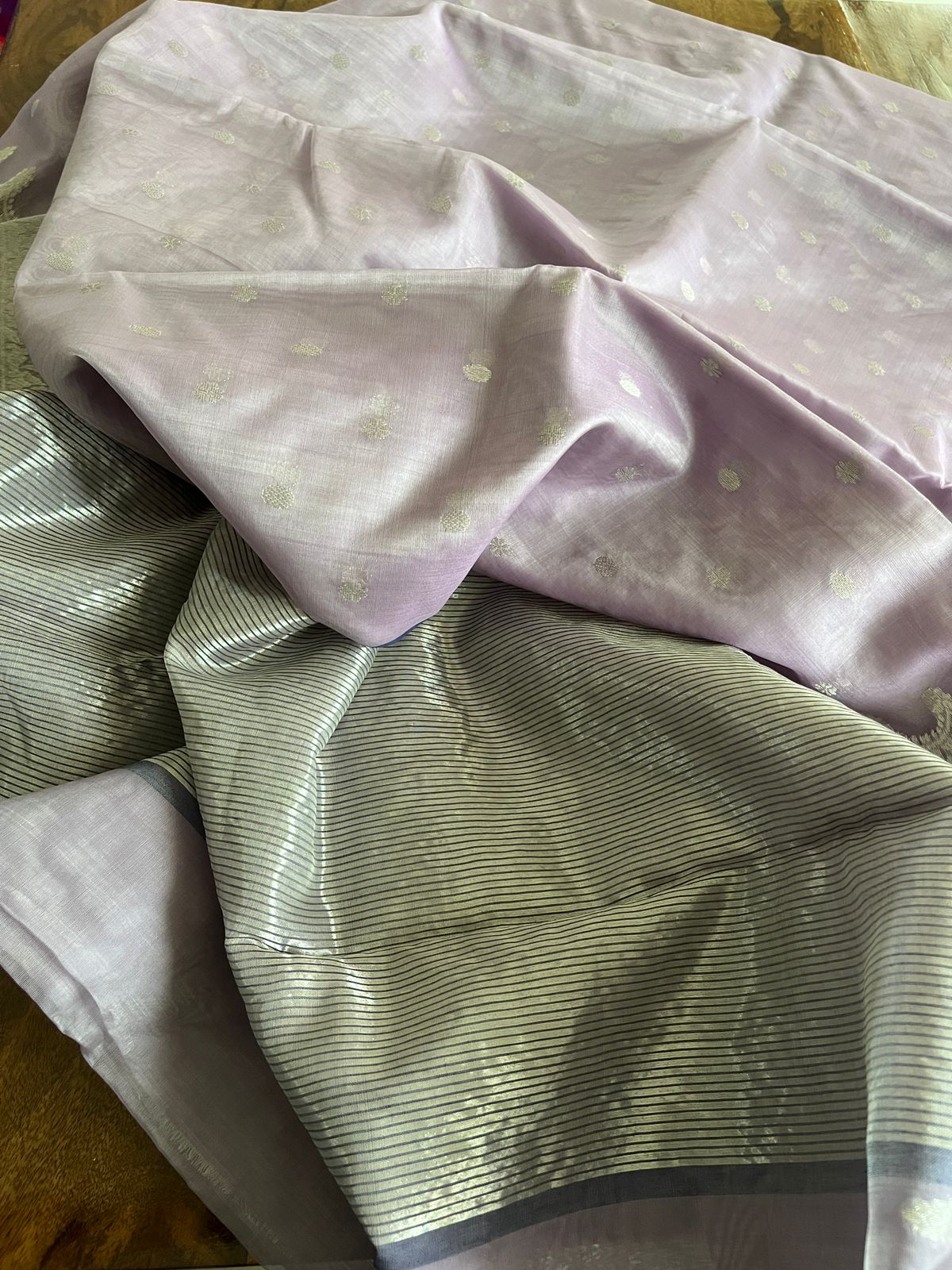 Pure Chanderi Silk Handwoven saree with beautiful buttis - Lavendar