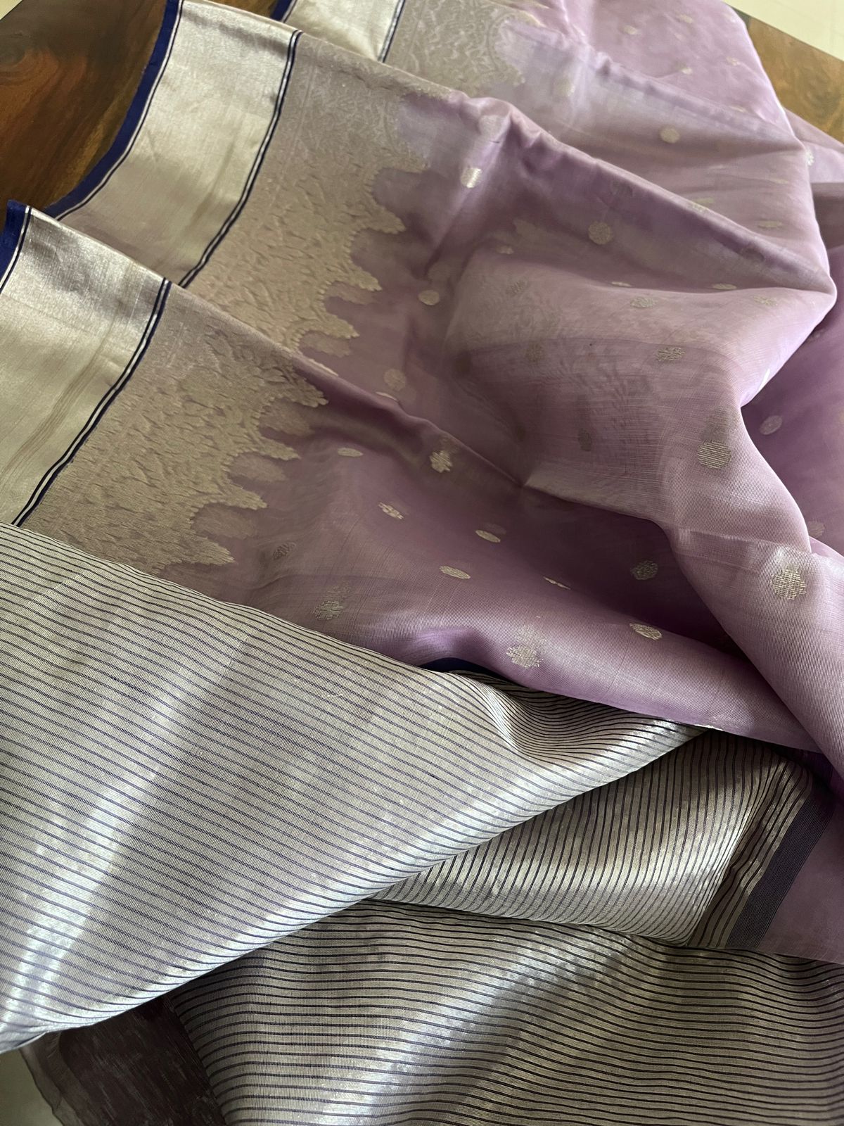 Pure Chanderi Silk Handwoven saree with beautiful buttis - Lavendar