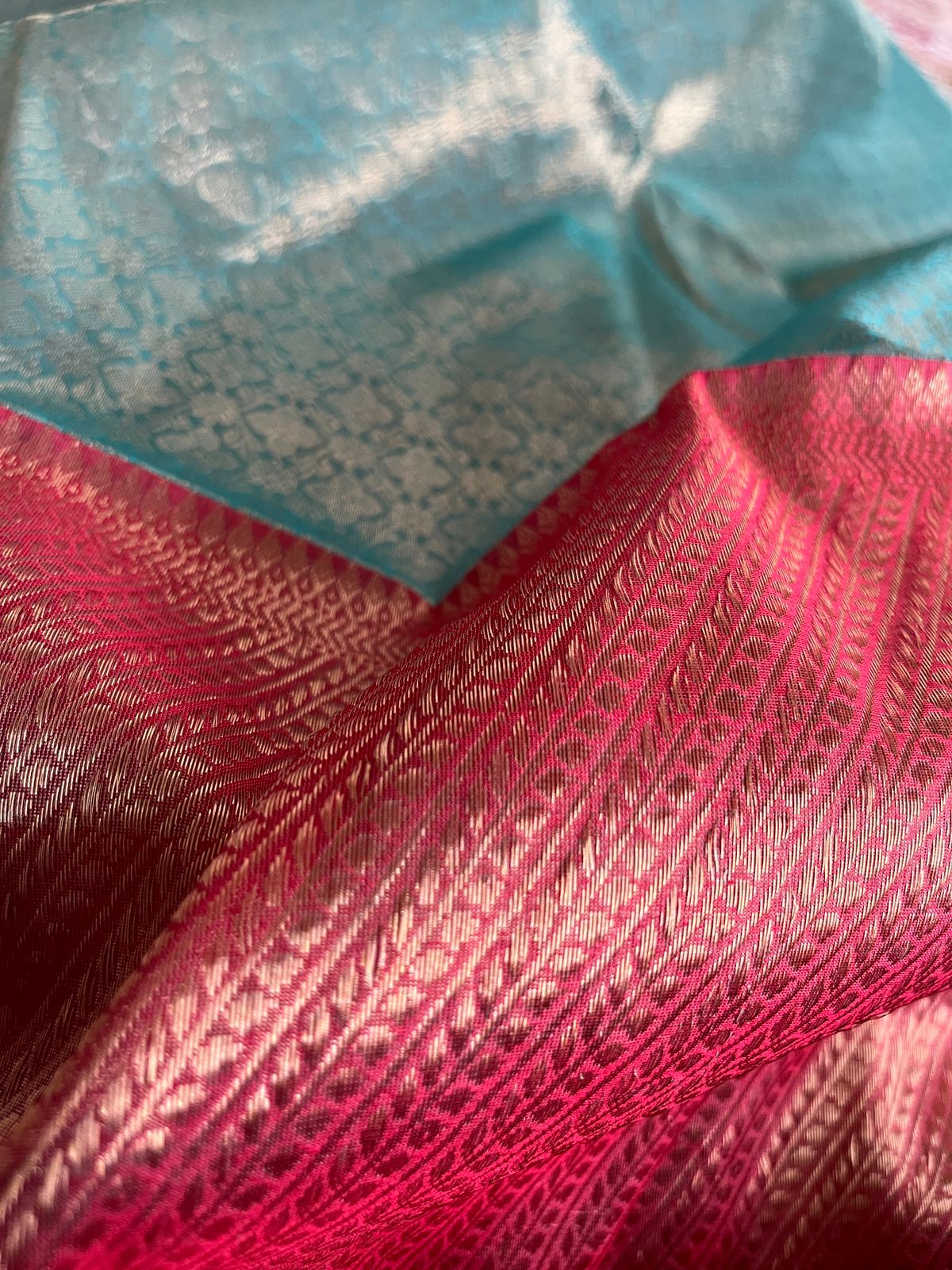 Pure Chanderi Silk Handwoven saree with beautiful buttis - Sea Green and Red