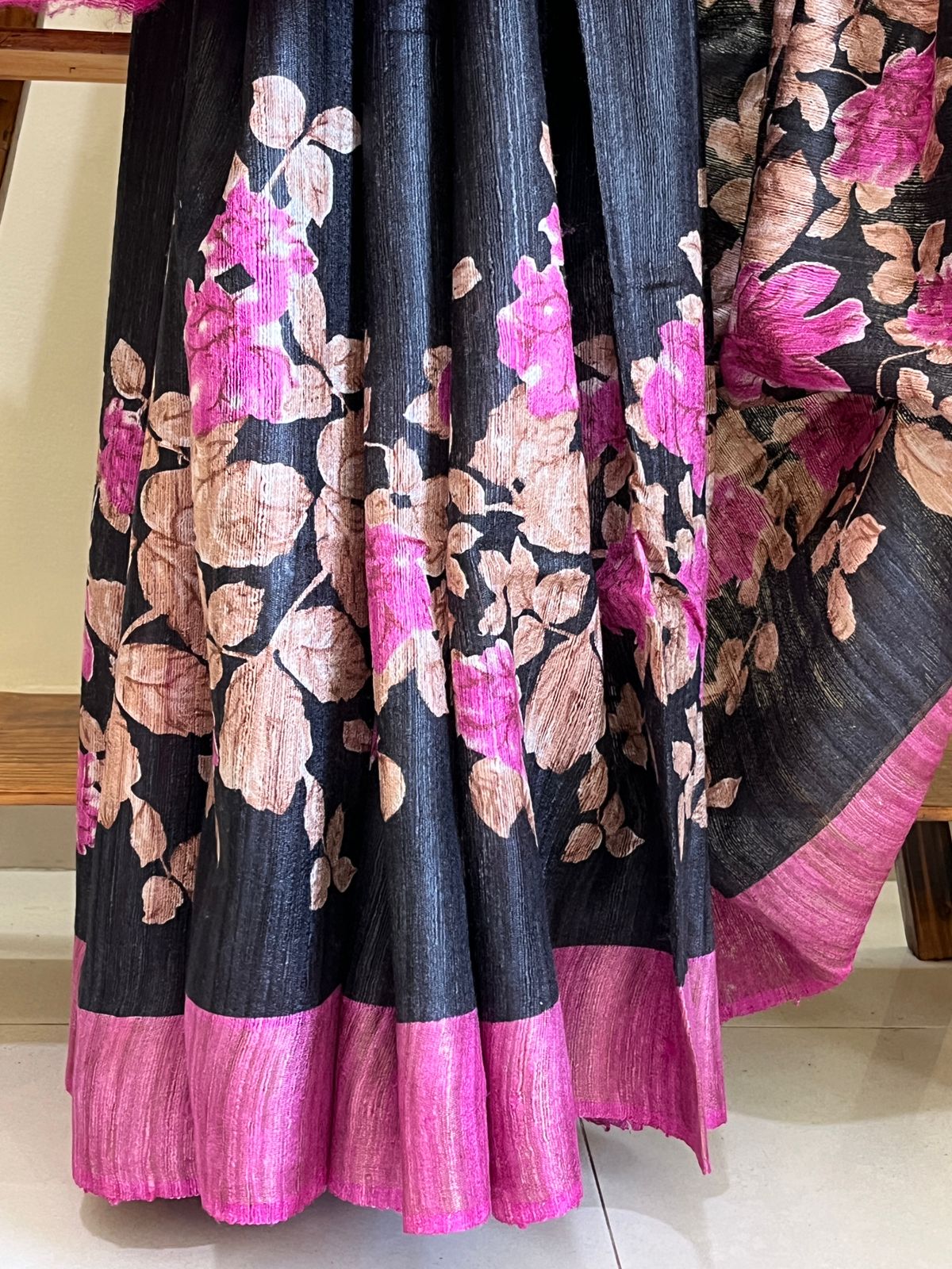Pure Tussar Geecha Silk printed Sarees with zari border