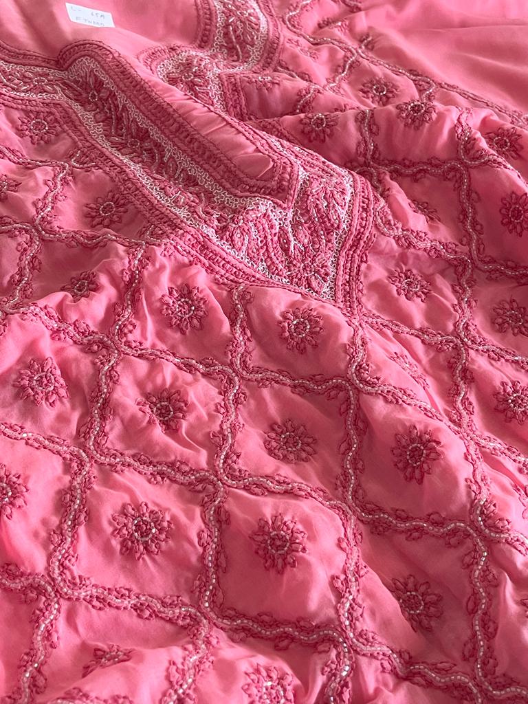 Pure mul cotton 3 piece suit with pearl work - Pink