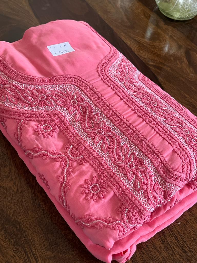 Pure mul cotton 3 piece suit with pearl work - Pink