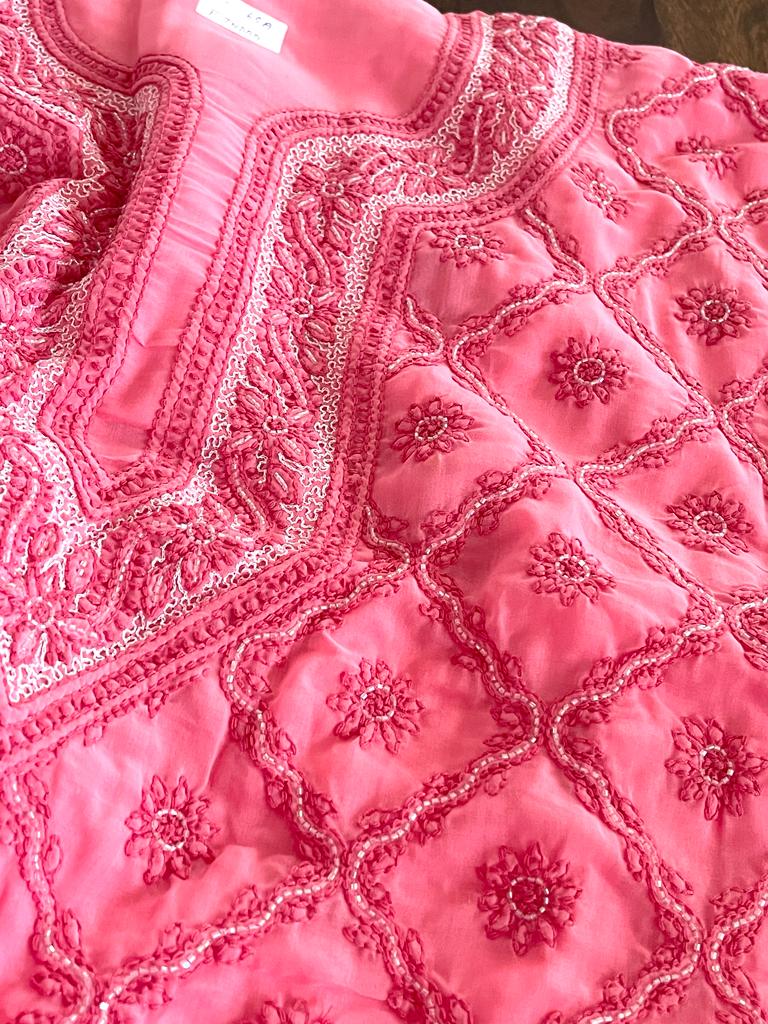 Pure mul cotton 3 piece suit with pearl work - Pink