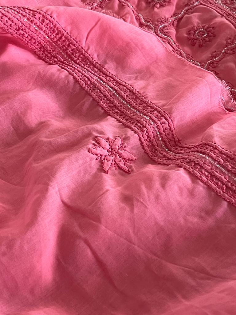 Pure mul cotton 3 piece suit with pearl work - Pink