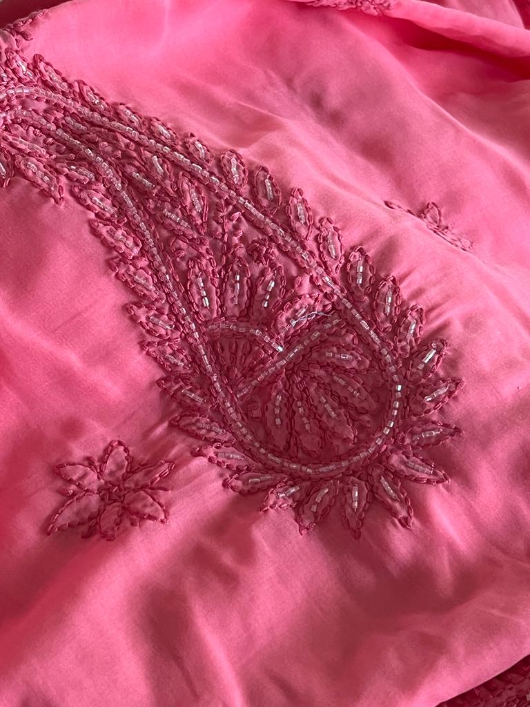 Pure mul cotton 3 piece suit with pearl work - Pink