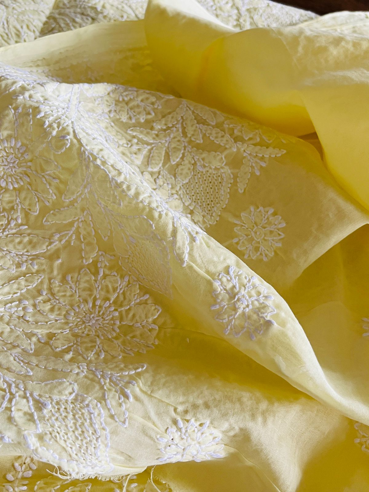 Hand embroidered Chikankari Kurta - Pastel Yellow