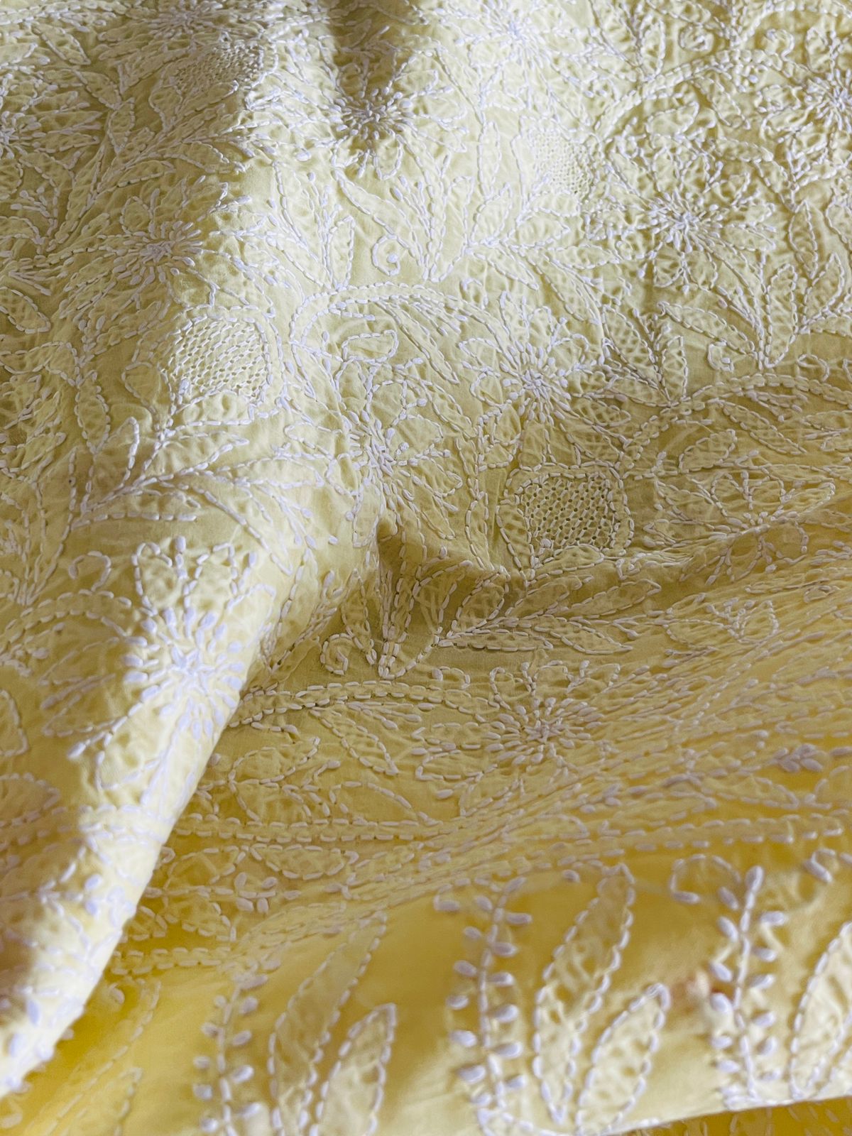 Hand embroidered Chikankari Kurta - Pastel Yellow
