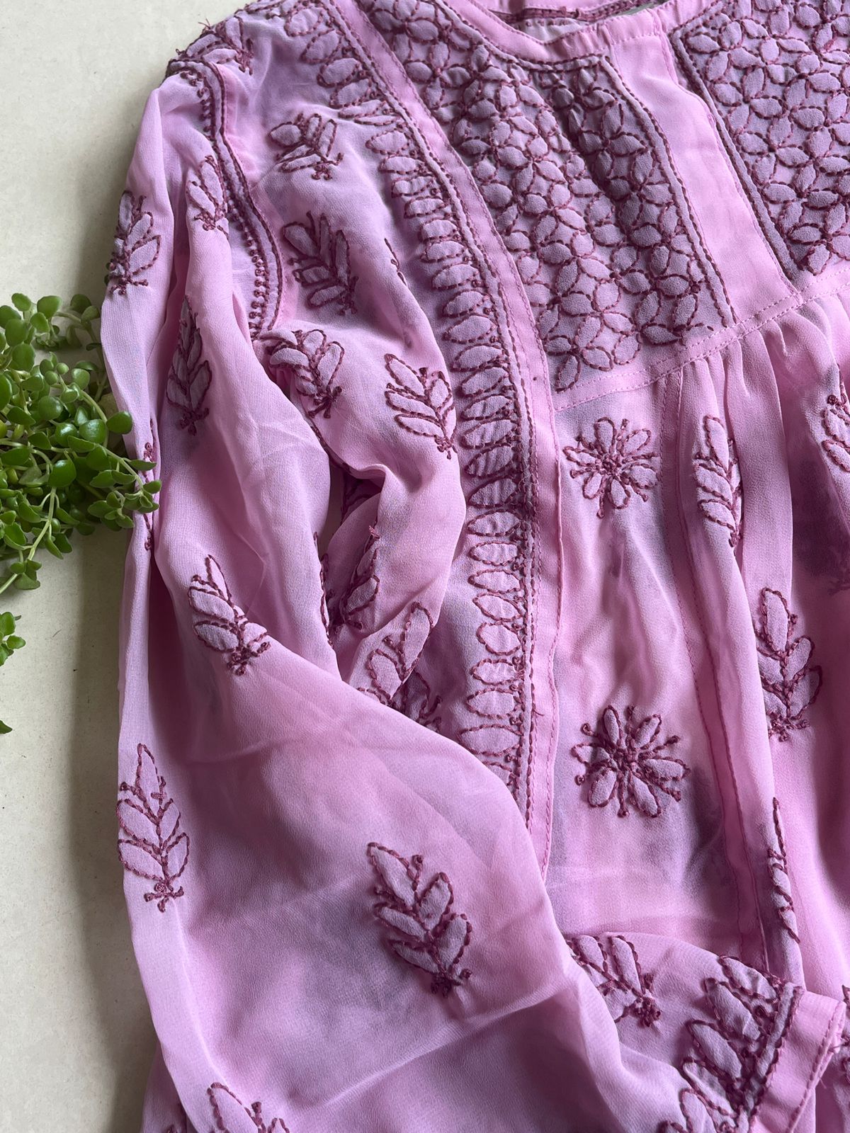 Anarkali Short Top Kurti - Purplish Pink