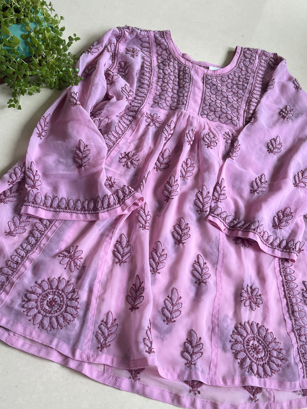 Anarkali Short Top Kurti - Purplish Pink