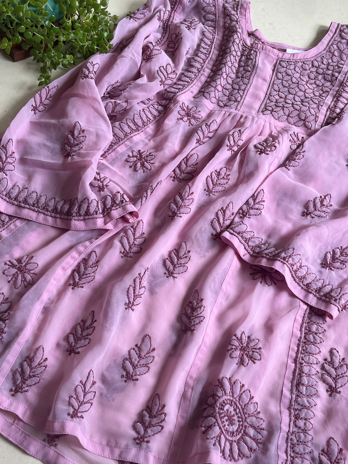 Anarkali Short Top Kurti - Purplish Pink