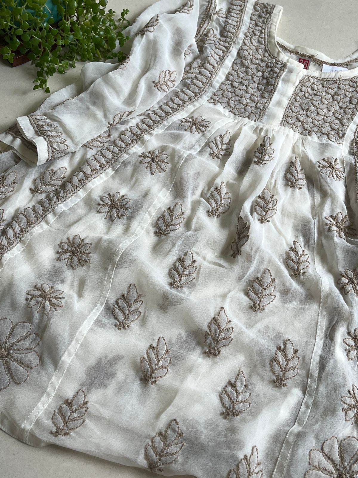 Anarkali Short Top Kurti - Cream Brown