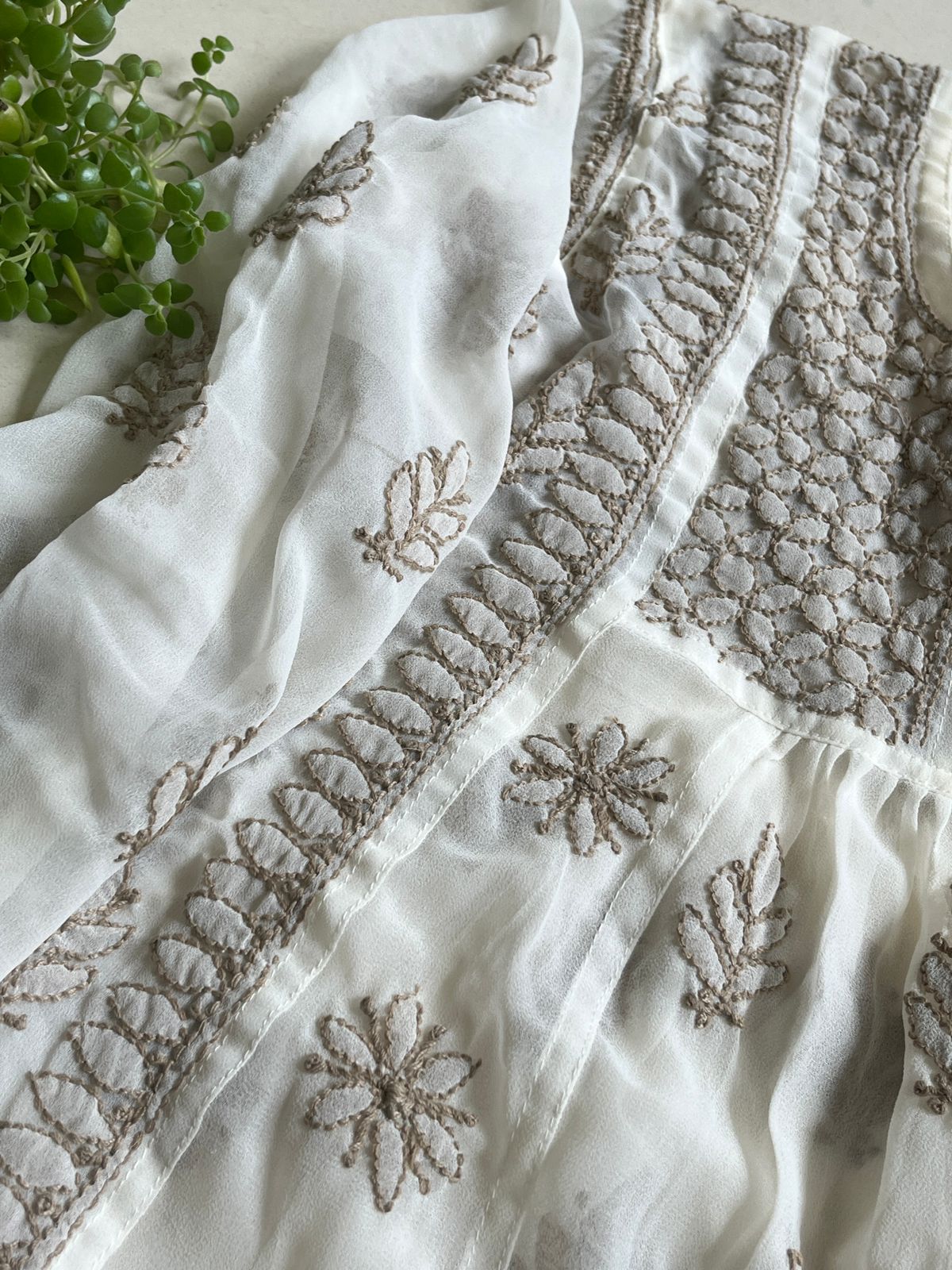 Anarkali Short Top Kurti - Cream Brown