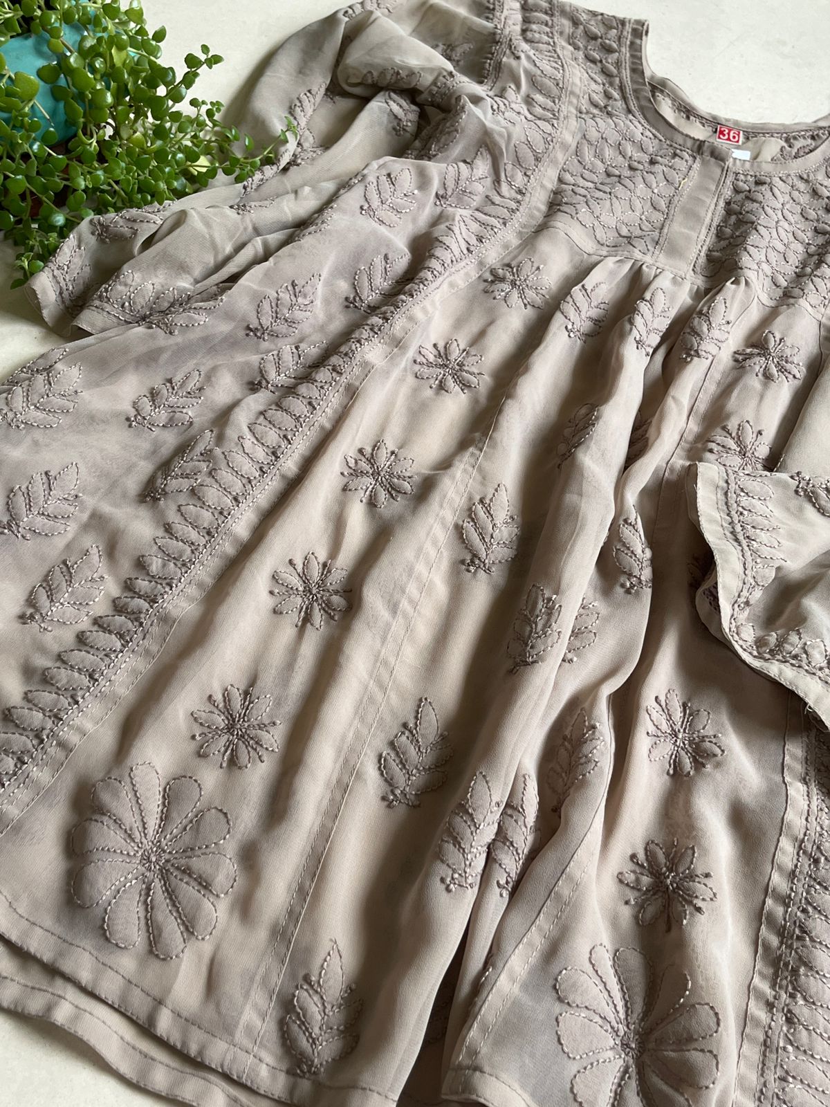 Anarkali Short Top Kurti - Dark Beige