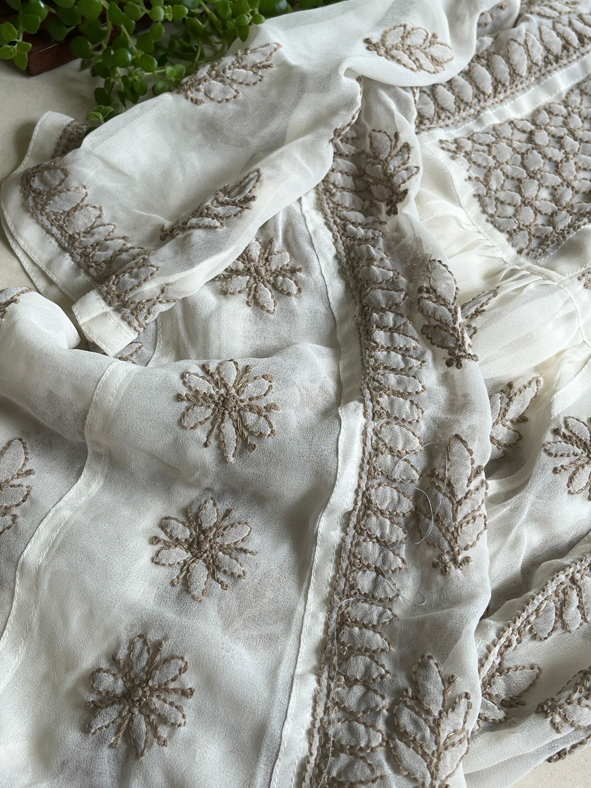 Anarkali Short Top Kurti - Cream Brown