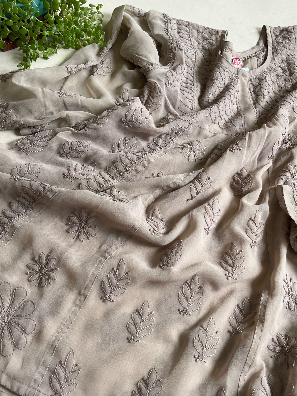 Anarkali Short Top Kurti - Dark Beige