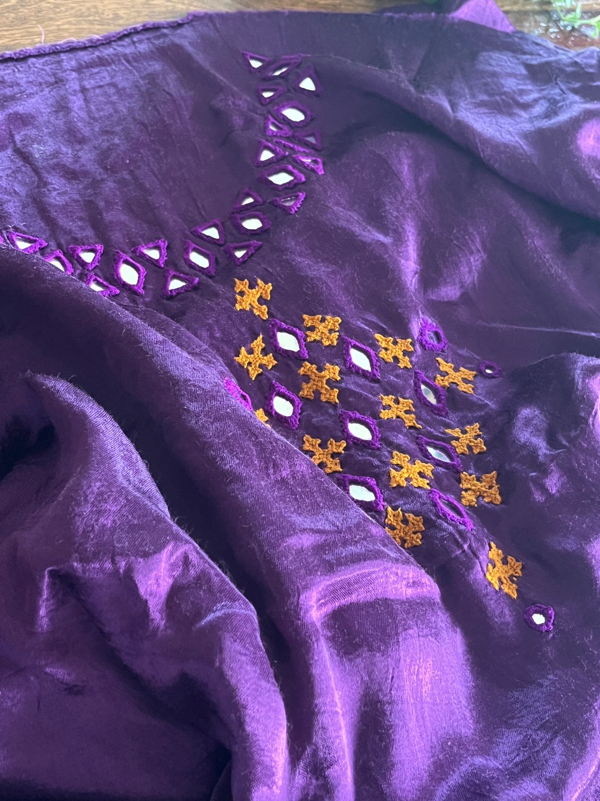 Mirror work embroidery Kurta from Kutch on Mashru Silk