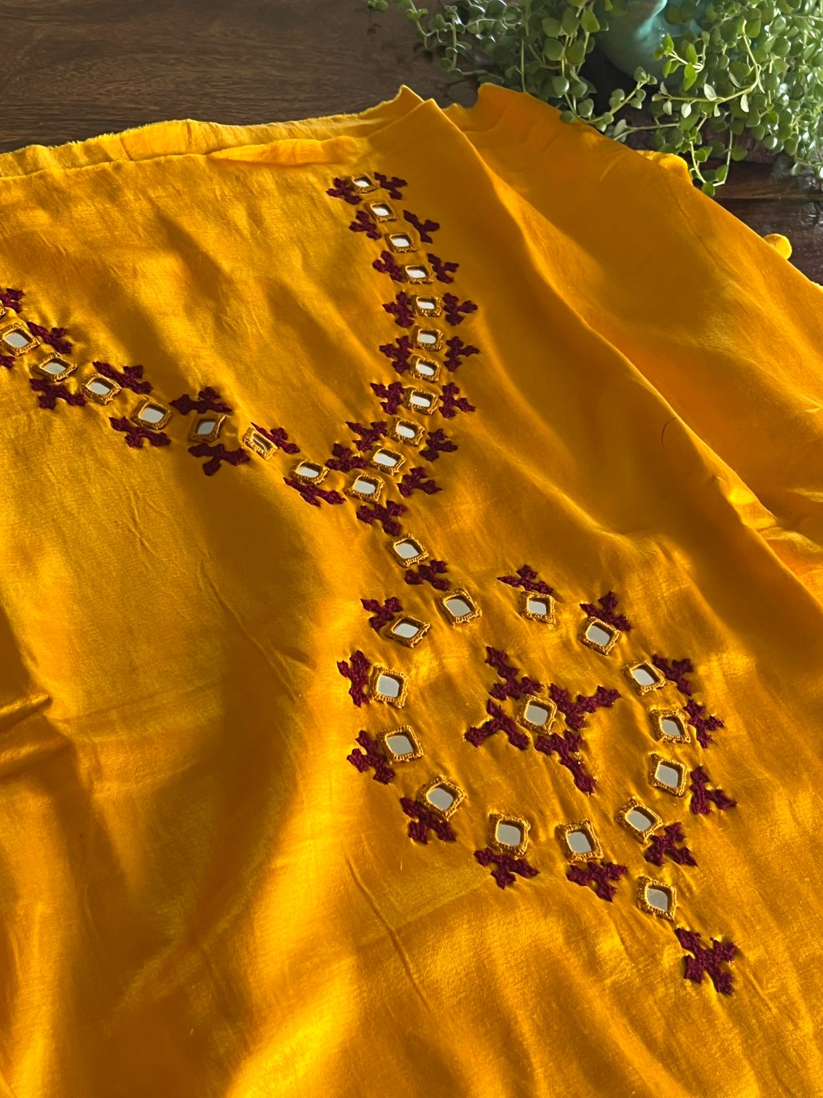 Mirror work embroidery Kurta from Kutch on Mashru Silk